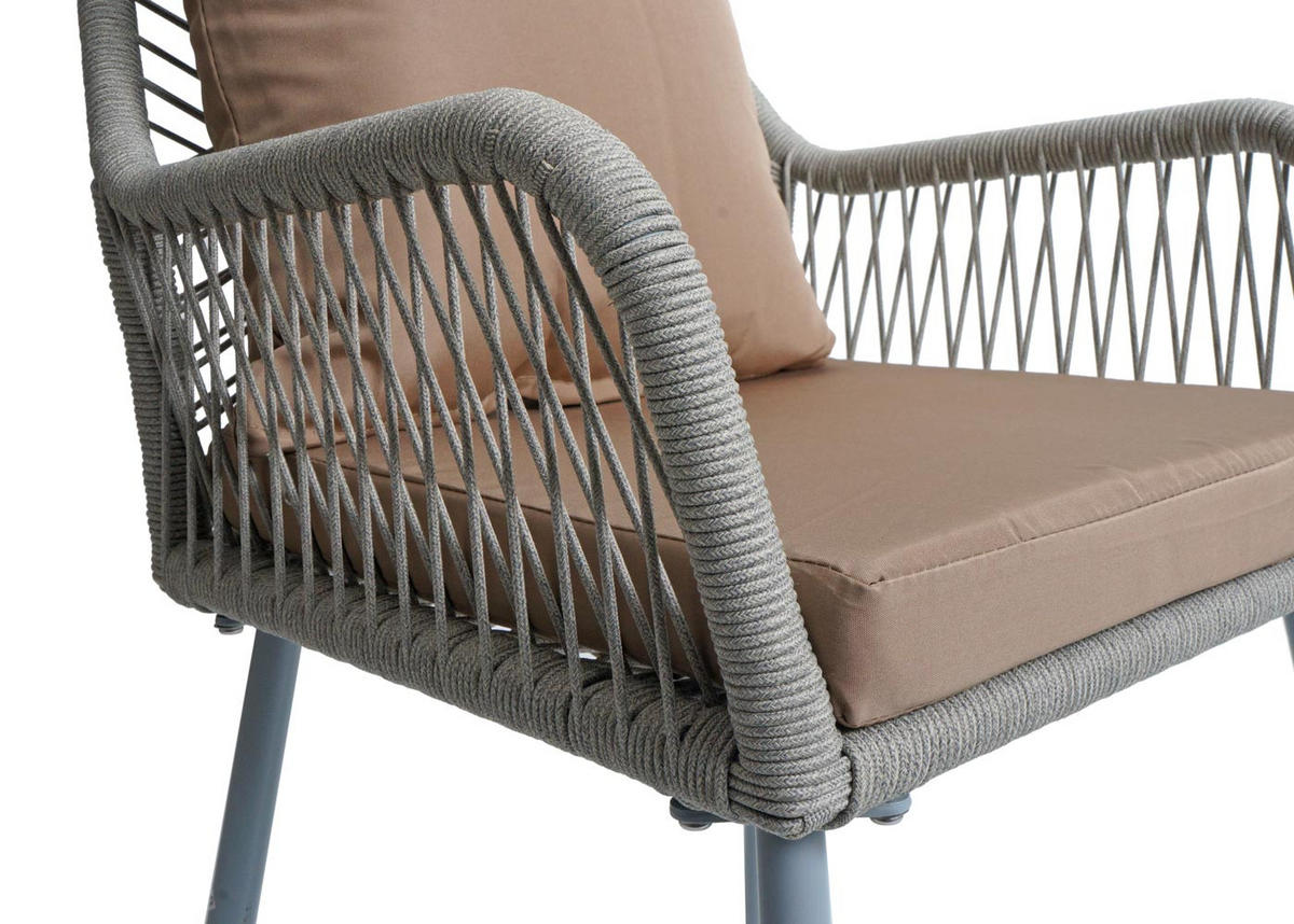 GARTENSTUHL 2er-Set 81x54x62cm Aluminium Seilgeflecht Rope Grau - Beige, Metall (54/81/62cm) - PROREGAL