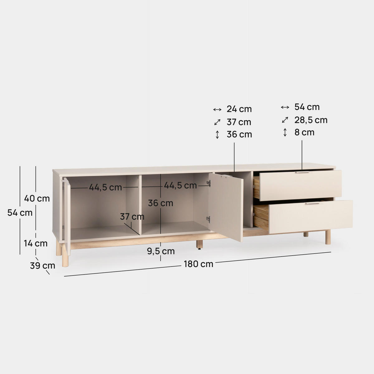 TV-ELEMENT Elian Weiß 180 cm x 54 cm - Weiß, Holzwerkstoff (180/54/39cm) - Klast Home