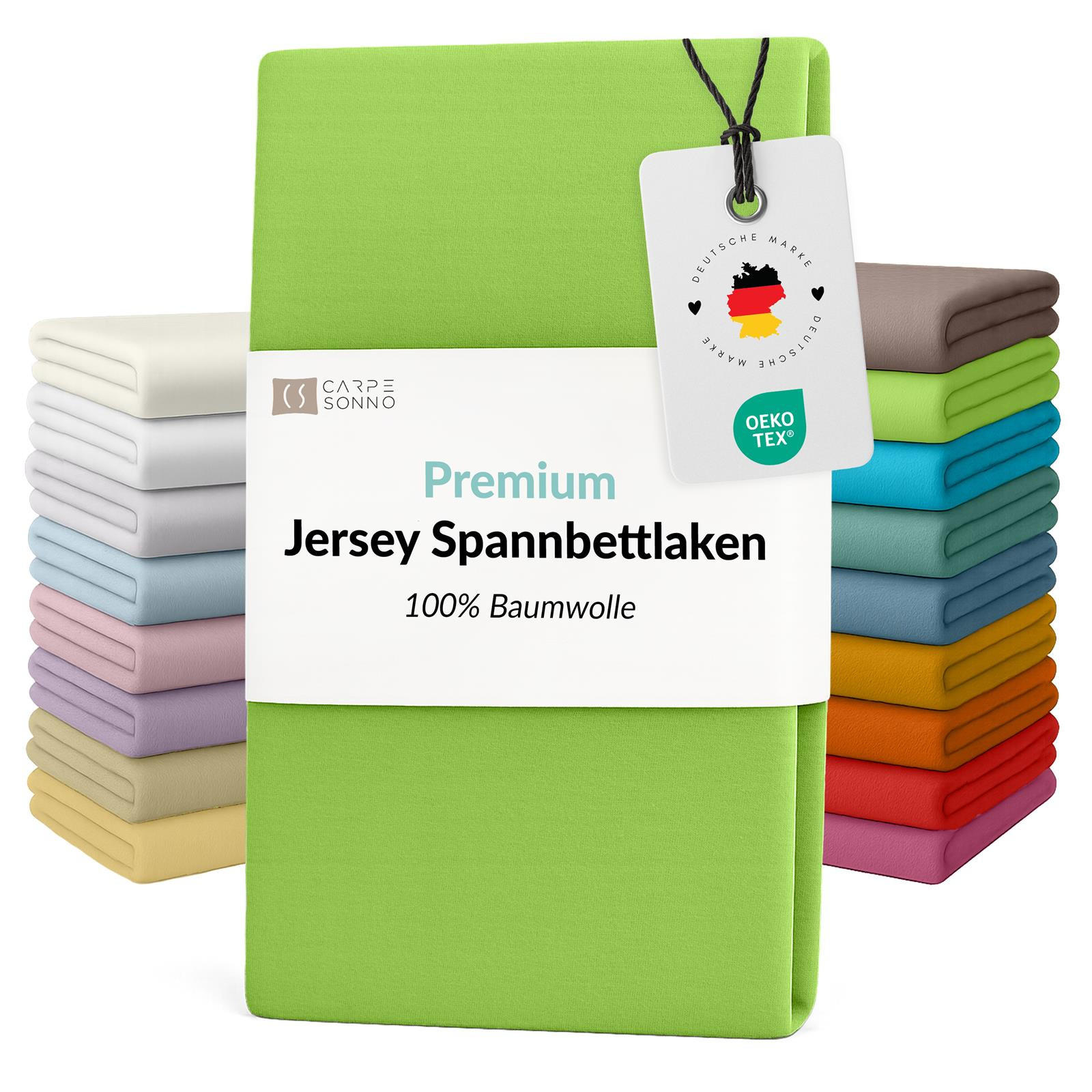MAKO-JERSEY-BETTLAKEN 180x200 - 200x200 Feine Spannbettlaken aus 100% Baumwolle, Spannbetttuch Laken Uni Neon-Grün - Hellgrün, Textil (200/200cm) - Carpe Sonno