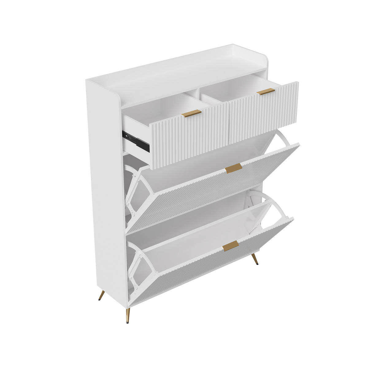 SCHUHSCHRANK 80x24x110 cm Schubladen Trennwände Metallbeine weiß - Weiß, Holz (80/110/24cm) - LEBENLANG