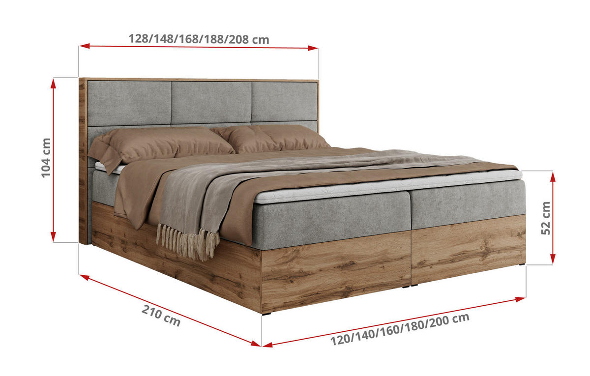 BOXBETT ALBERO 2 - 120/200 Hellgrau Struktur - H4 - Hellgrau, Holz/Textil (120/200cm) - MKS