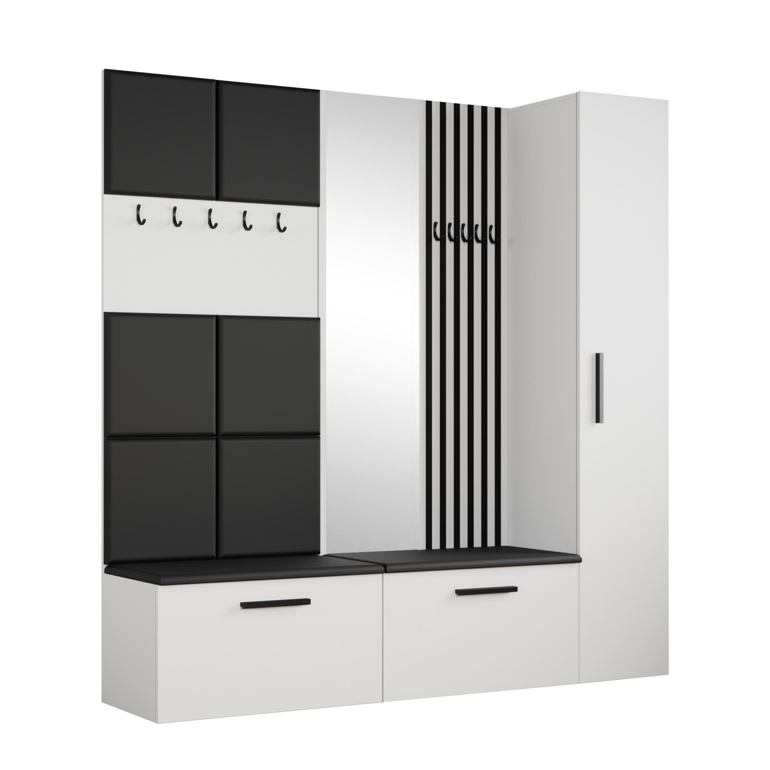 GARDEROBENSCHRANK MODULO 201,2/204/40 cm Modern Garderobe-Set Weiß - Schwarz/Weiß, Holzwerkstoff (201.2/204/40cm) - MASSENO