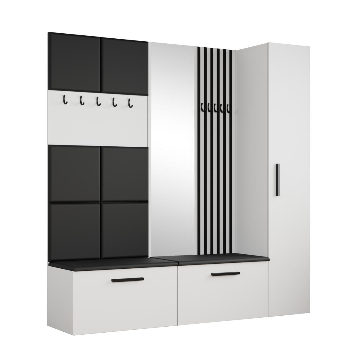 GARDEROBENSCHRANK MODULO 201,2/204/40 cm Modern Garderobe-Set Weiß - Schwarz/Weiß, Holzwerkstoff (201.2/204/40cm) - MASSENO