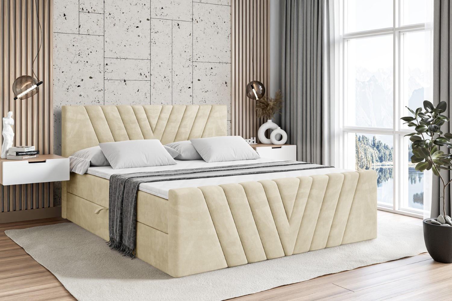 BOXBETT ERNINA-Z - 120x200 cm - H3 - Beige - Beige, Holzwerkstoff (120/200cm) - ALTDECOR