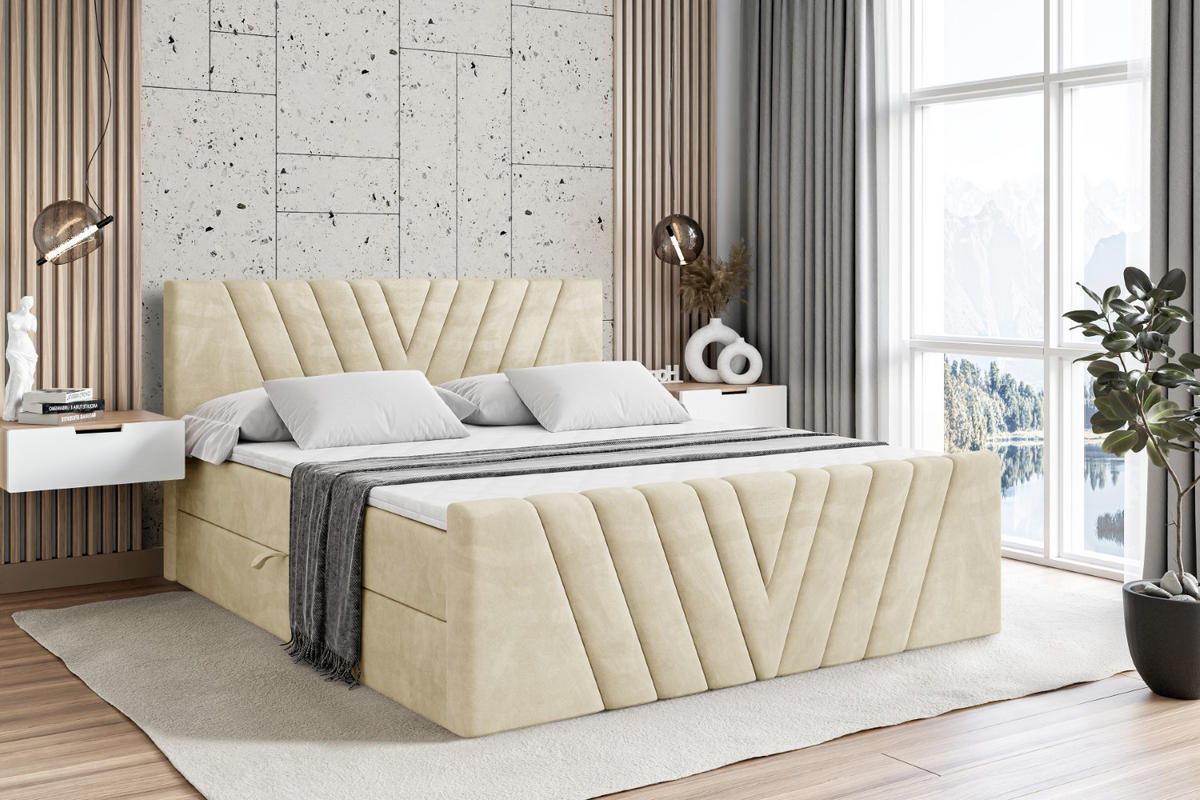 BOXBETT ERNINA-Z - 160x200 cm - H3 - Beige - Beige, Holzwerkstoff (160/200cm) - ALTDECOR