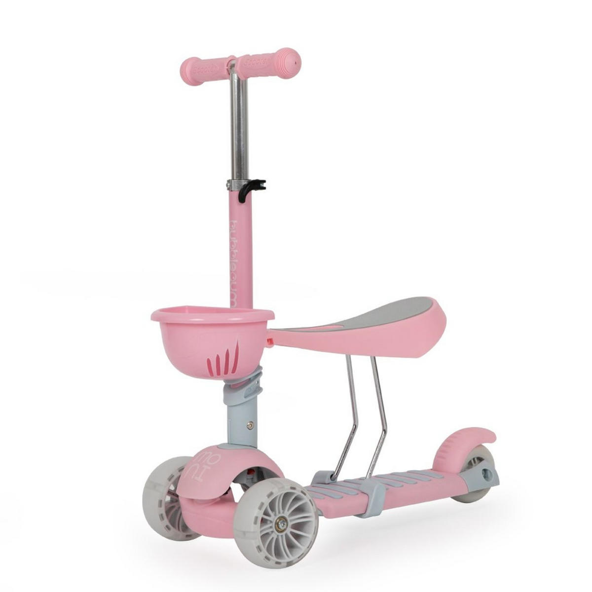 KINDERROLLER Bubblegum 2 in 1 rosa Höhe einstellbar, Sitz abnehmbar, 3 Räder - Rosa, Kunststoff (56/29/70cm) - Moni