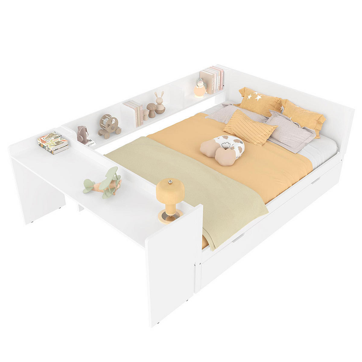 DOPPELBETT 140x200cm mit Rollbett in weiß - Weiß, Holz (140/200cm) - KOMHTOM