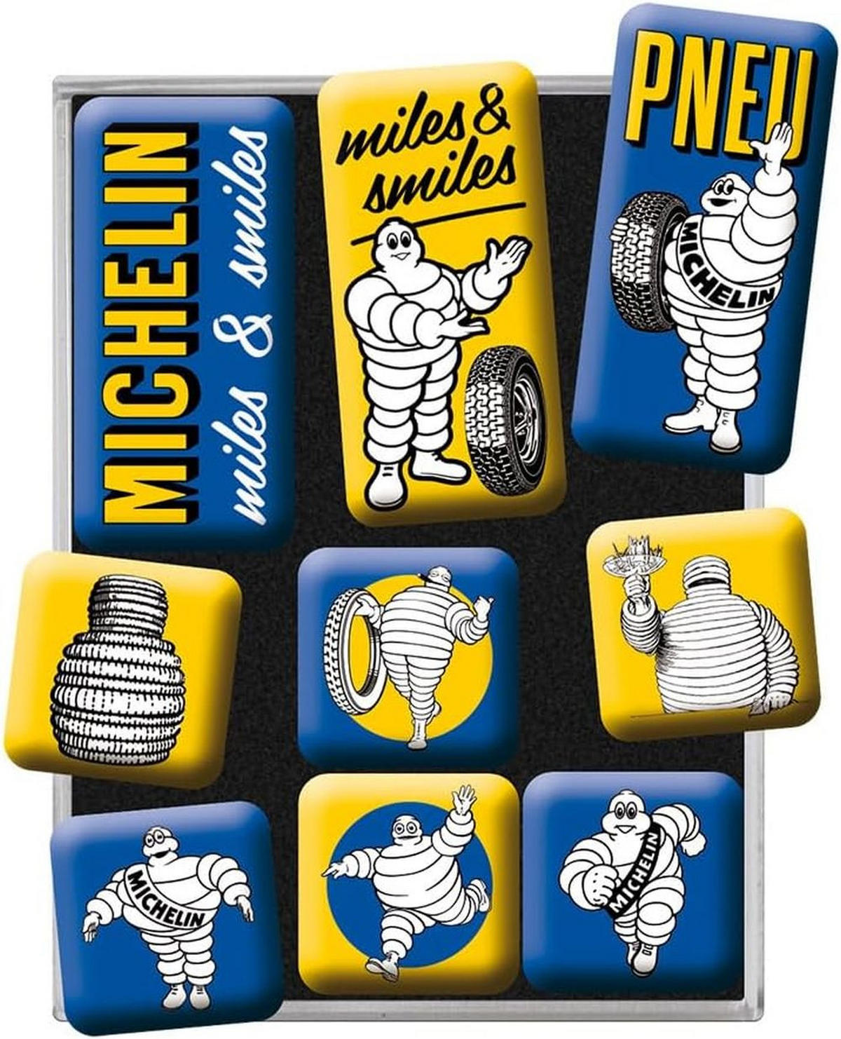 MAGNETSET 9-teilig Michelin Logo Evolution - Multicolor, Metall (7/9/2cm) - Nostalgic-Art