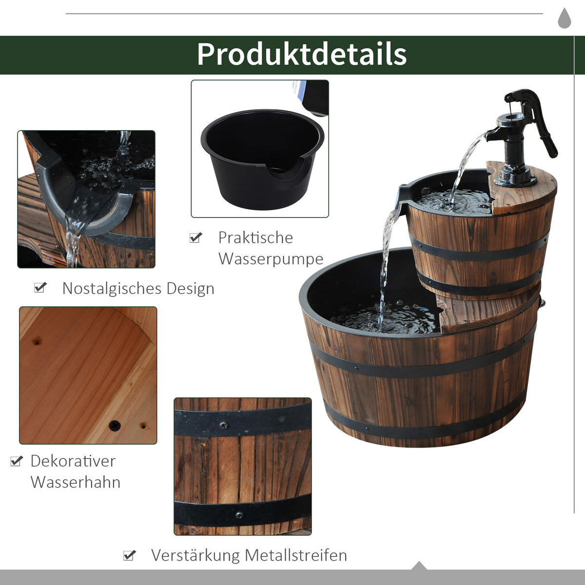 GARTENBRUNNEN, Tannenholz, Kunststoff, Dunkelbraun - Dunkelbraun, Holz/Kunststoff (445/445/585cm) - Outsunny