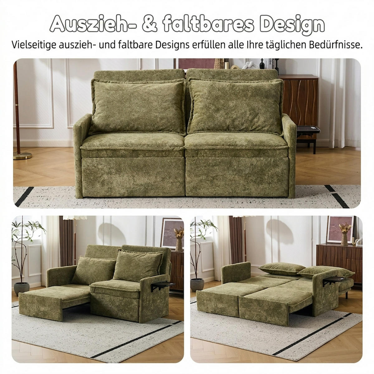 SCHLAFSOFA 172.5/71/95 cm Grün mit USB-Anschluss, 5-fach verstellbarer Rückenlehne und Stauraum - Grün, Textil (71/95/172.5cm) - Oxeza