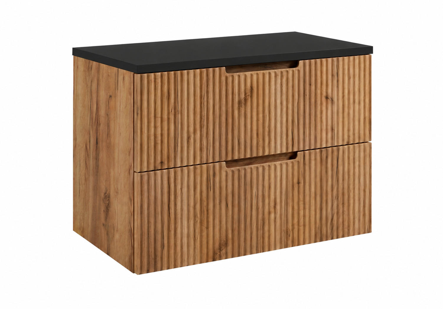 BADEZIMMERSCHRANK hängend 80 mit Schubladen, Korpus in Eiche Craft + Platte in Schwarz, mit Griffen, 80 x 46 x 58,6 cm - Eichefarben, Holzwerkstoff (80/58.6/46cm) - 3XE LIVING