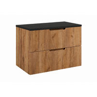 BADEZIMMERSCHRANK hängend 80 mit Schubladen, Korpus in Eiche Craft + Platte in Schwarz, mit Griffen, 80 x 46 x 58,6 cm - Eichefarben, Holzwerkstoff (80/58.6/46cm) - 3XE LIVING