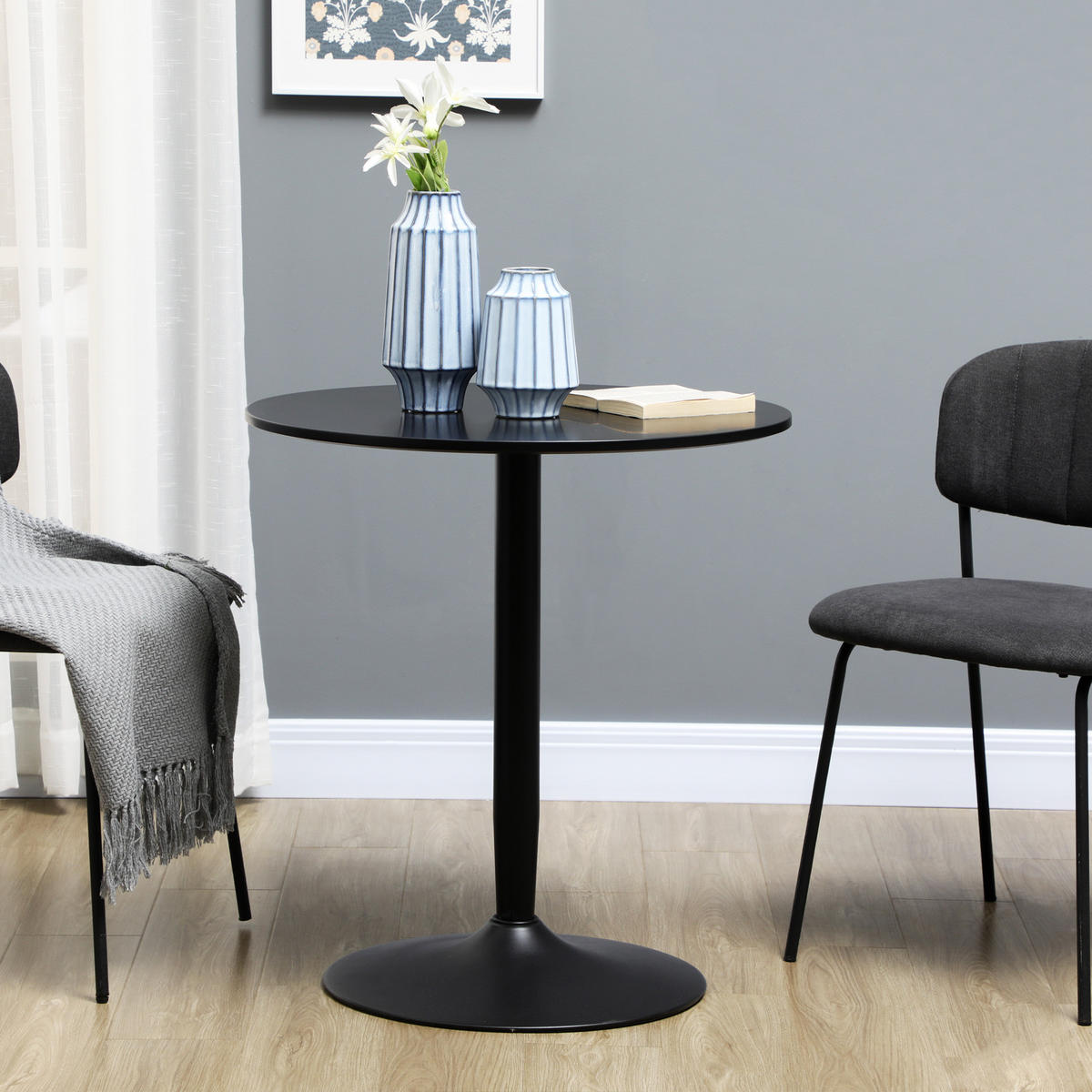 ESSTISCH Runder Küchentisch, Rutschfester Esszimmertisch für 2 Personen Schwarz - Schwarz, Holzwerkstoff/Metall (70/70/75cm) - HOMCOM
