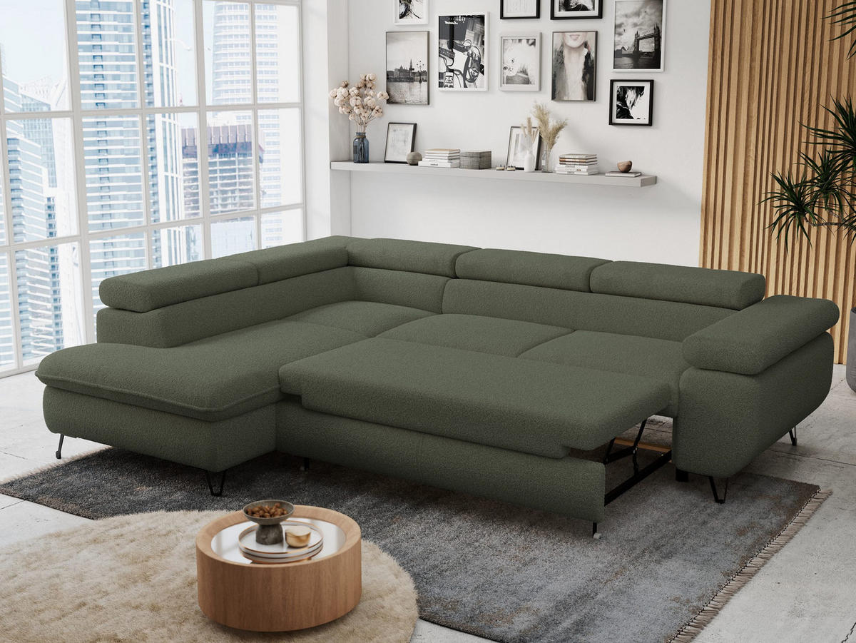 ECKSOFA PETER L Grün Boucle - Links Seite - Schwarz/Grün, Textil/Metall (208/273cm) - MKS