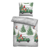 BETTWÄSCHE-GARNITUR Biber Wichtel & Weihnachtsbaum sturmgrau, 135x200 cm + 80x80 cm - Grau, Textil (135/200cm) - biberna