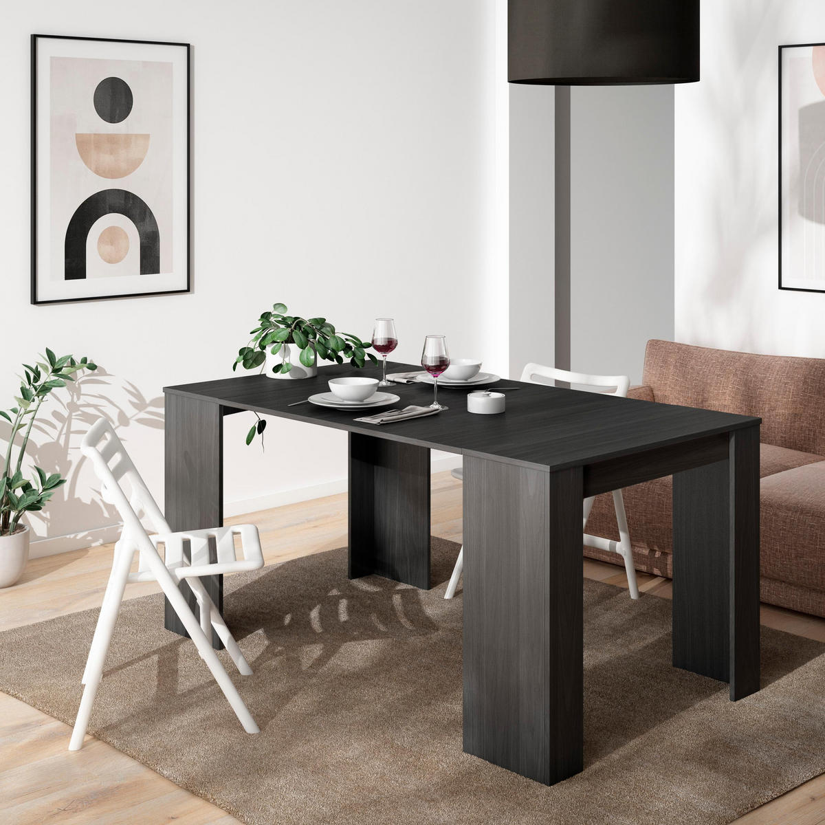 KONSOLENTISCH, ausziehbar bis 160 cm, Schwarz - Schwarz, Holzwerkstoff (160/160/77cm) - Skraut Home