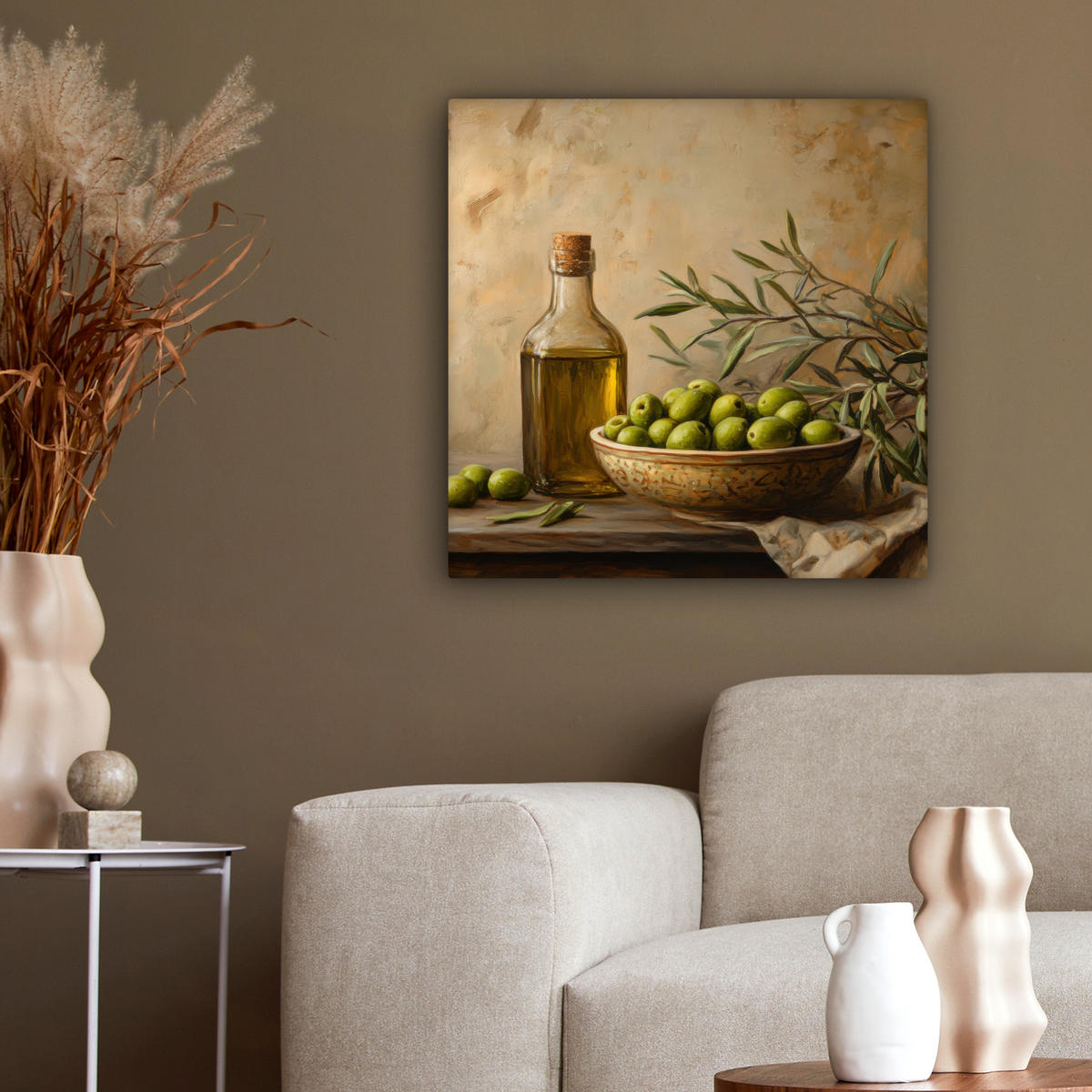 LEINWANDBILD Oliven - Stilleben - Vintage 50x50 cm - Olivgrün, Textil (50/50cm) - MuchoWow