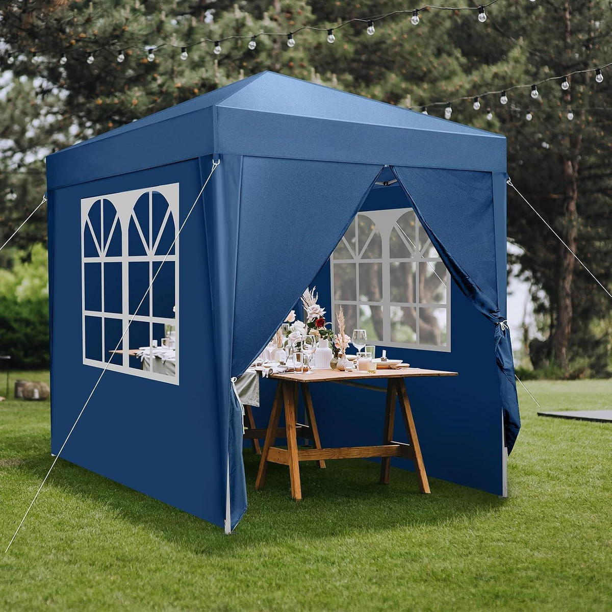 FALTPAVILLON 2 x 2 m blau mit 4 Seitenteilen - Blau, Textil (200/245/200cm)