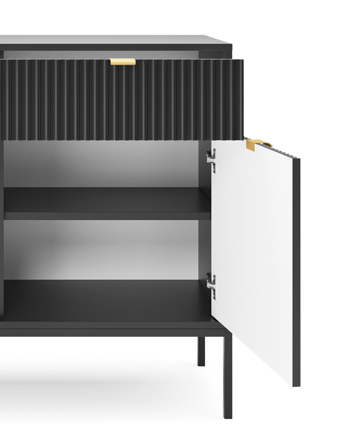 KOMMODE NOVA, Geriffelte Front, 2-Türen, 2-Schubladen 104x39x83 cm, Schwarz - Schwarz, Holzwerkstoff/Kunststoff (104/83/39cm) - DomoHome