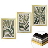 WANDBILDER 3er Set - 20x30 cm Goldrahmen - Grüne und beige Pflanzenmuster - Goldfarben, Kunststoff (20/30cm) - ArtPrintCave