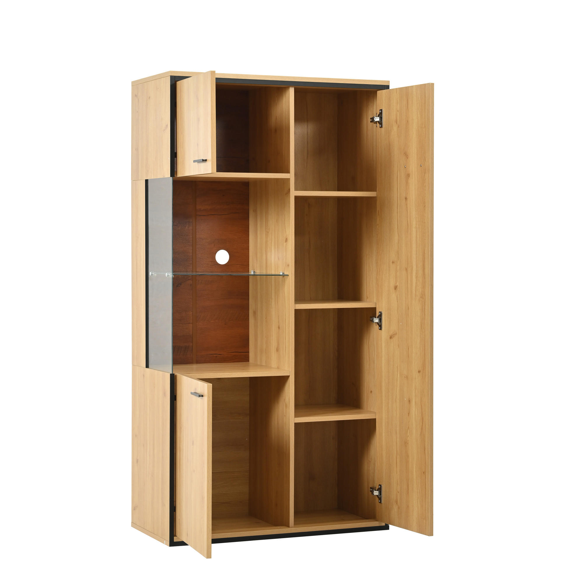 VITRINE 77,5/40/150 cm aus MDF mit LED-Beleuchtung und verstellbaren Glasregalen Natur - Naturfarben, Holzwerkstoff (77.5/150/40cm) - Modenvie