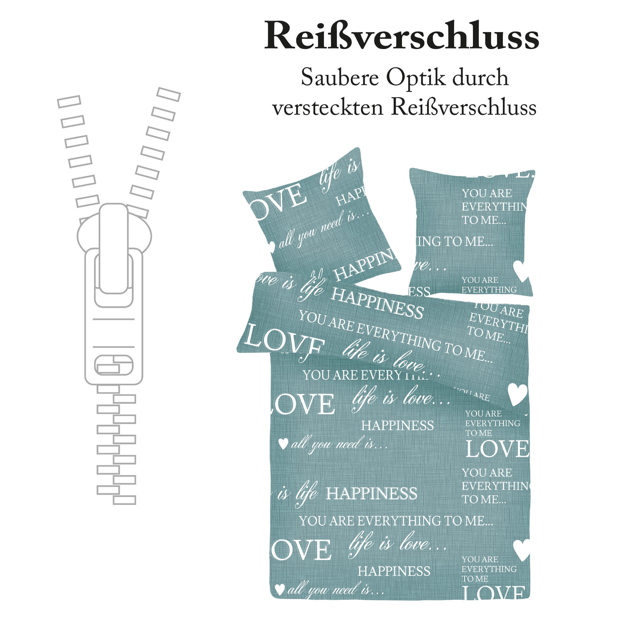 BETTWÄSCHE - Renforce Love Happiness 135x200cm - Türkis, Textil (135/200cm) - Bestlivings