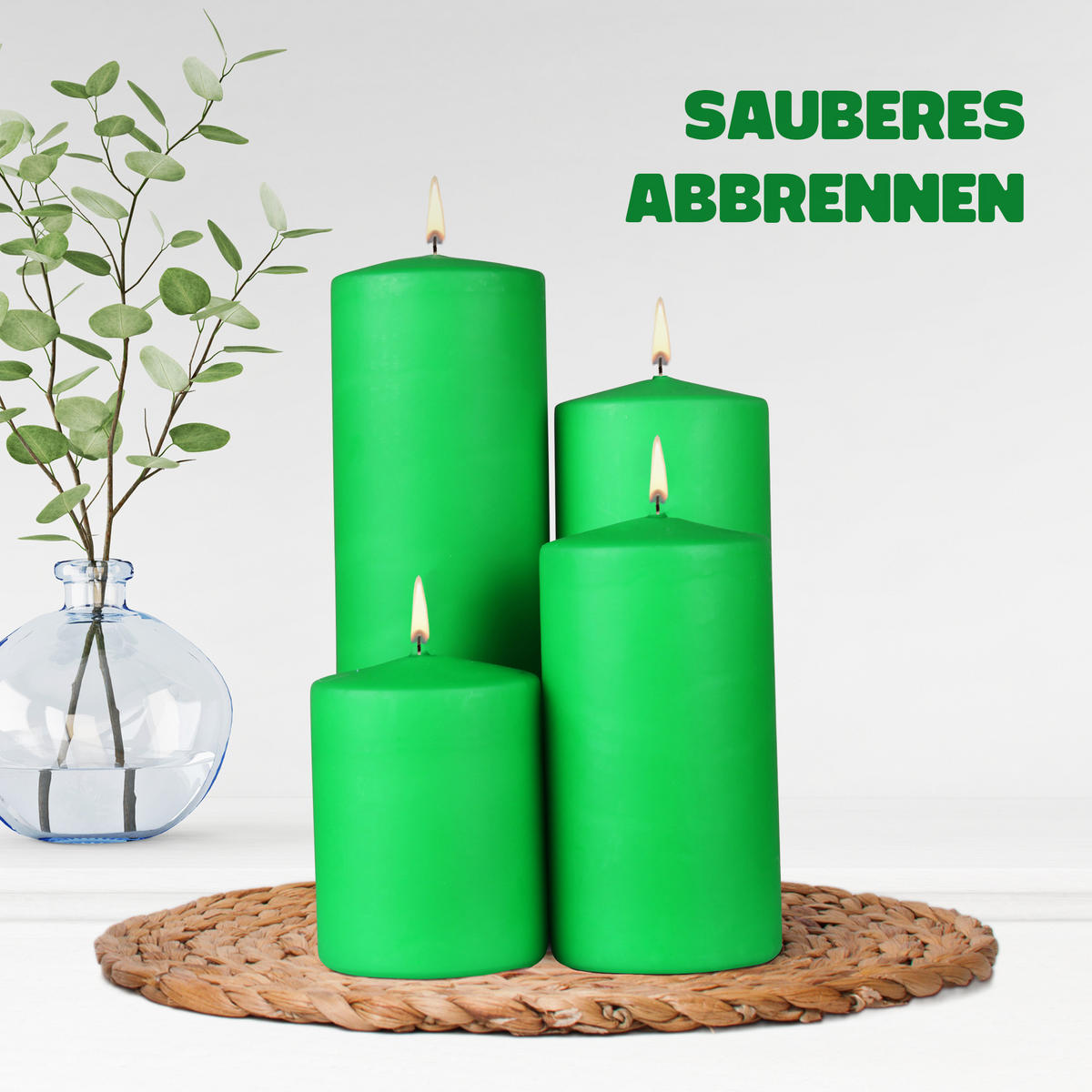 STUMPENKERZEN 8er Pack "Hellgrün", Größe Ø7cm x Höhe: 20 cm - Hellgrün, Naturmaterialien (7/20cm) - Bestlivings