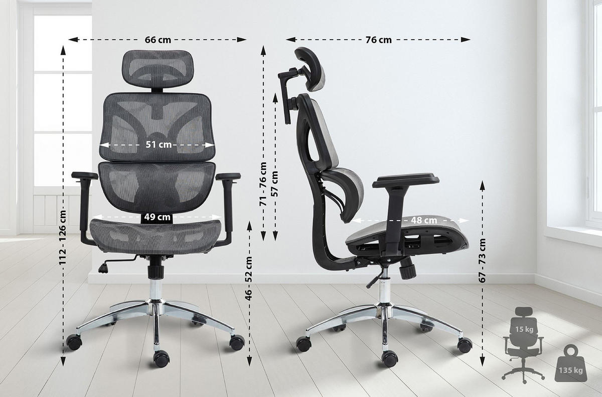 BÜROSTUHL Toren grau - Chromfarben/Grau, Kunststoff/Metall (66/126/76cm) - TPFLiving