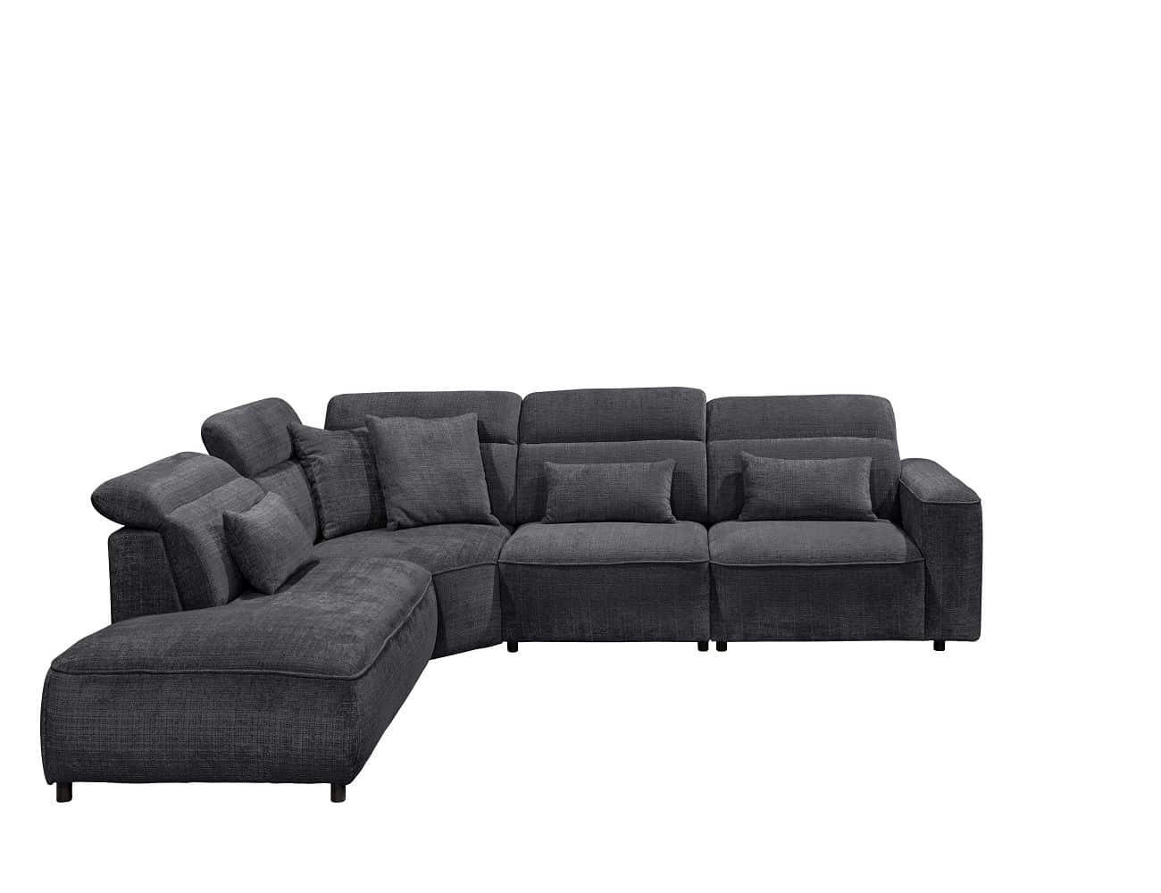 ECKSOFA mit 5-fach verstellbare Kopflehnen und pflegeleichter Mikrofaser-Chenille-Bezug - Schwarz, Kunststoff/Textil (339/285cm) - ed exciting design