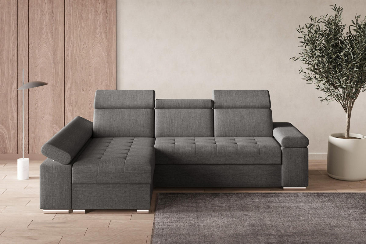 ECKSOFA mit Schlaffunktion Luka L Twist 20 - Grau - Links - Silberfarben/Grau, Holzwerkstoff (260/168cm) - Möblo