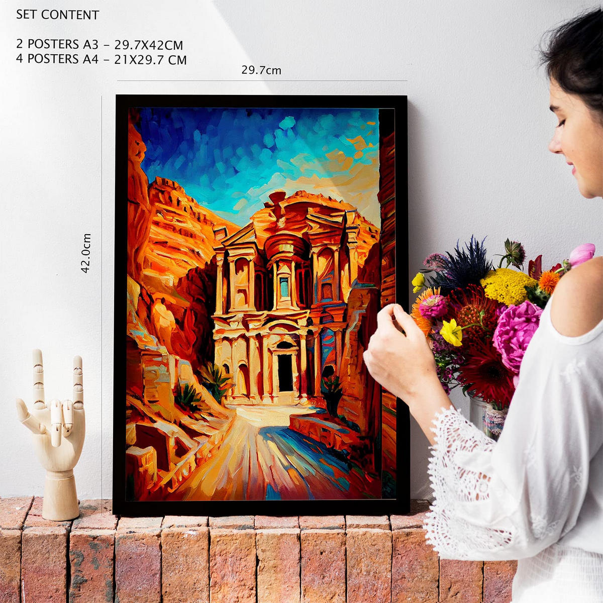 POSTER Set Mit 6 Erde Im Ölgemälde Stil A3 & A4 Weißer Rahmen - Weiß, Papier (29/3cm) - Nacnic