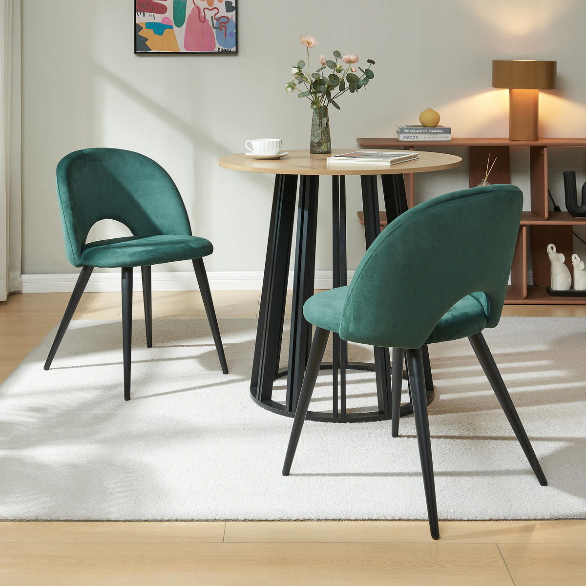 ESSZIMMERSTUHL-SET 4 TLG. Karijoki - Dunkelgrün/Schwarz, Textil/Metall (50/77/55cm) - [en.casa]