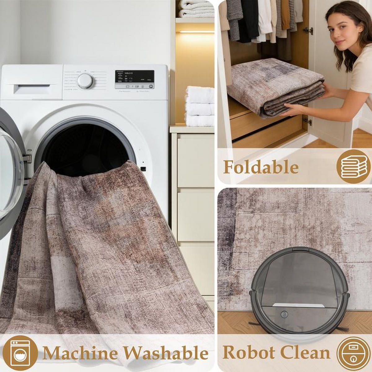 TEPPICH waschbar Flanel Beige/Braun 80x150 cm - Multicolor, Textil (80/150cm) - Vercai Rugs