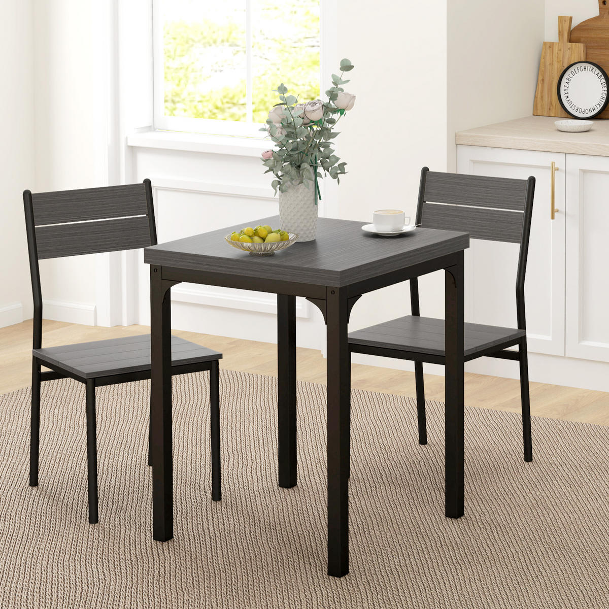 ESSGRUPPE mit 1 Tisch und 2 Stühlen Grau 60.0/60.0/76.0 cm - Grau, Holzwerkstoff (60/76/60cm)