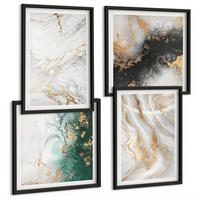 BILDER SET 4er Set - 50x50 cm & 40x60 cm Schwarzer Rahmen - Abstrakte Muster weiß schwarz grün - Schwarz, Kunststoff (50/50cm) - TULUP