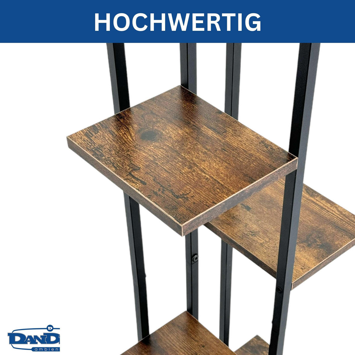BLUMENREGAL 6 Etagen Schwarz Metall mit Holzablagen 120 cm 96582 - Schwarz, Metall (34/120/21cm) - DanDiBo