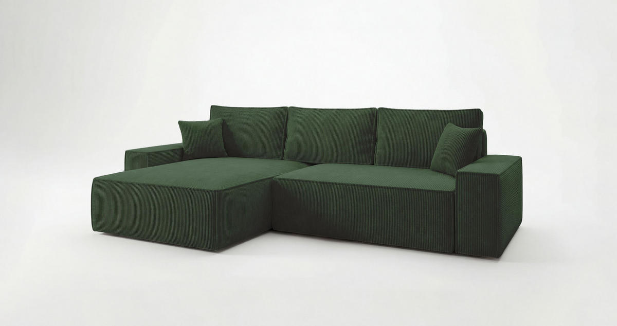 ECKSOFA California mit Schlaffunktion Grün Links - Grün, Textil (280/185cm) - Cornero