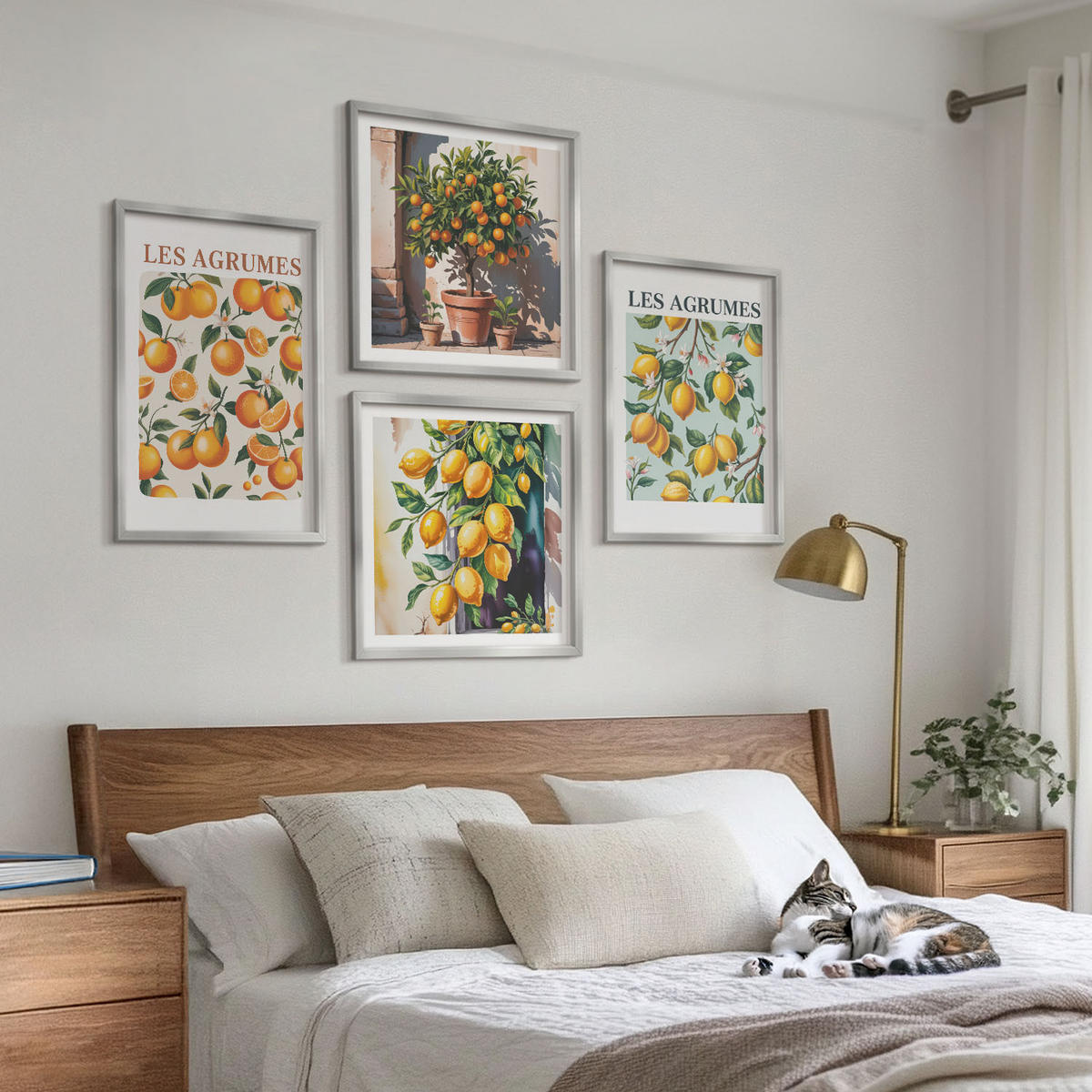 BILDER SET 4er Set - 50x50 cm & 40x60 cm Silberner Rahmen - Fruchtige Zitrusmuster - Silberfarben, Kunststoff (50/50cm) - TULUP