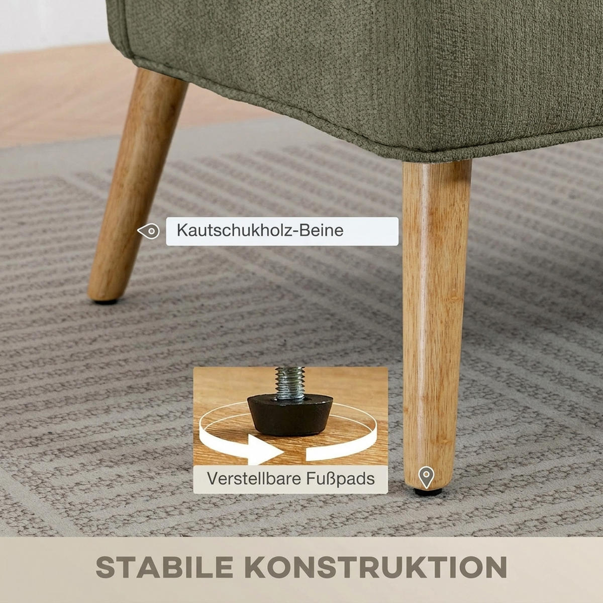 2-SITZER-SOFA Chenille Gummibaumholz Dunkelgrün - Dunkelgrün/Naturfarben, Holz/Holzwerkstoff (65/78.5/117cm) - HOMCOM