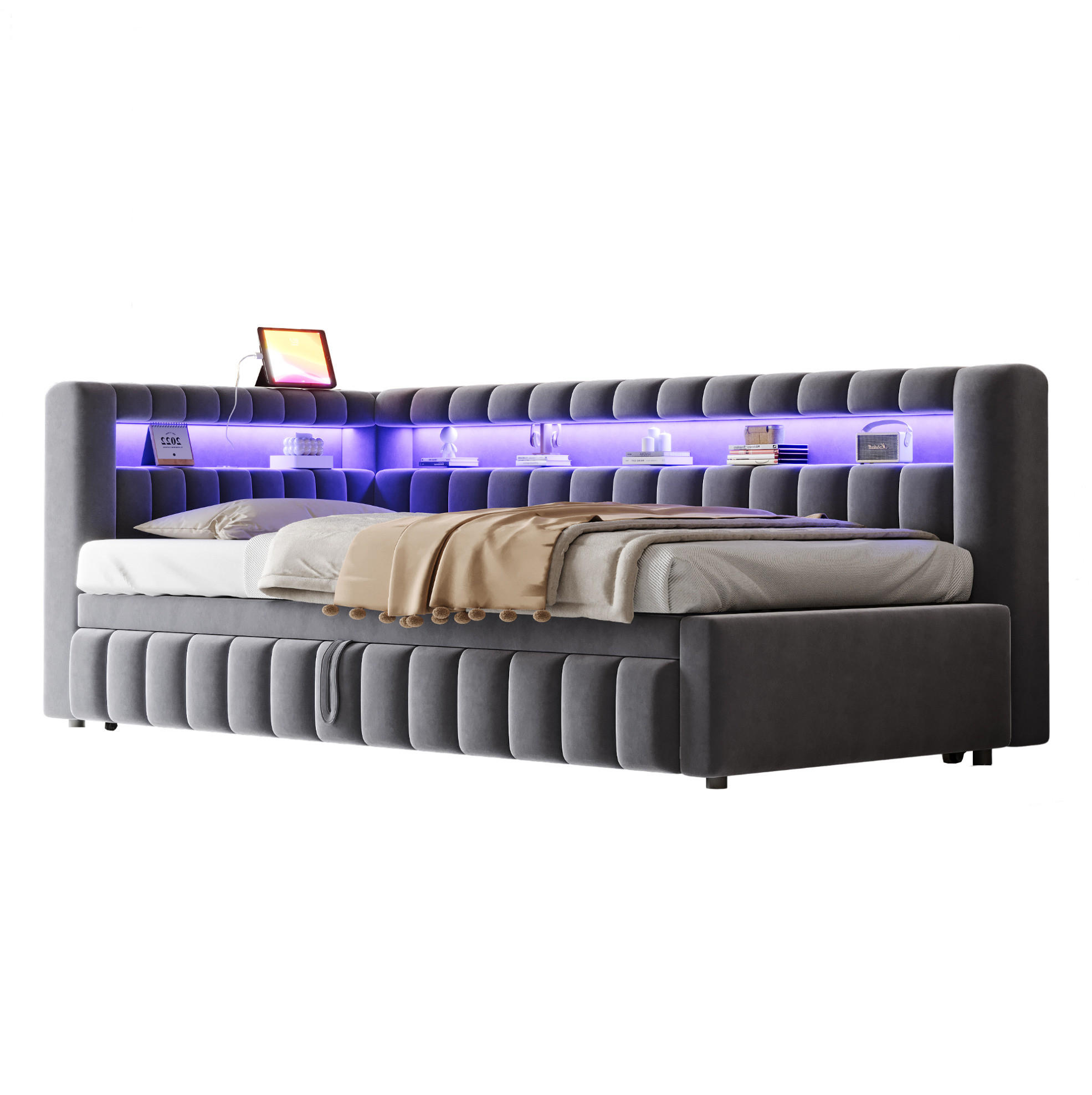Okmyhome Polsterbett Grau 90x200 cm