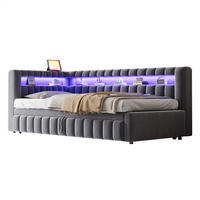 POLSTERBETT 90/200 cm aus Samt mit LED-Beleuchtung, Grau - Grau, Textil (90/200cm) - OKMYHOME