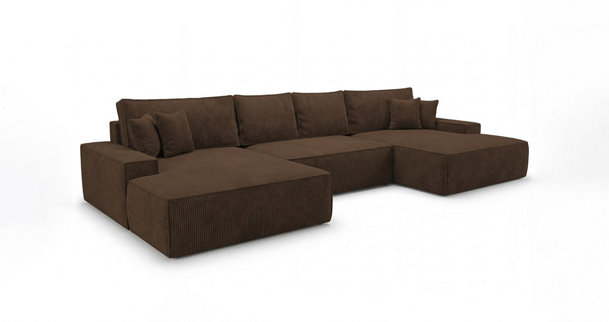 WOHNLANDSCHAFT VERONA U-Form braun Cord Poso 6 - Schlaffunktion, Bettkasten - Braun, Textil (385/86/185cm) - Cornero