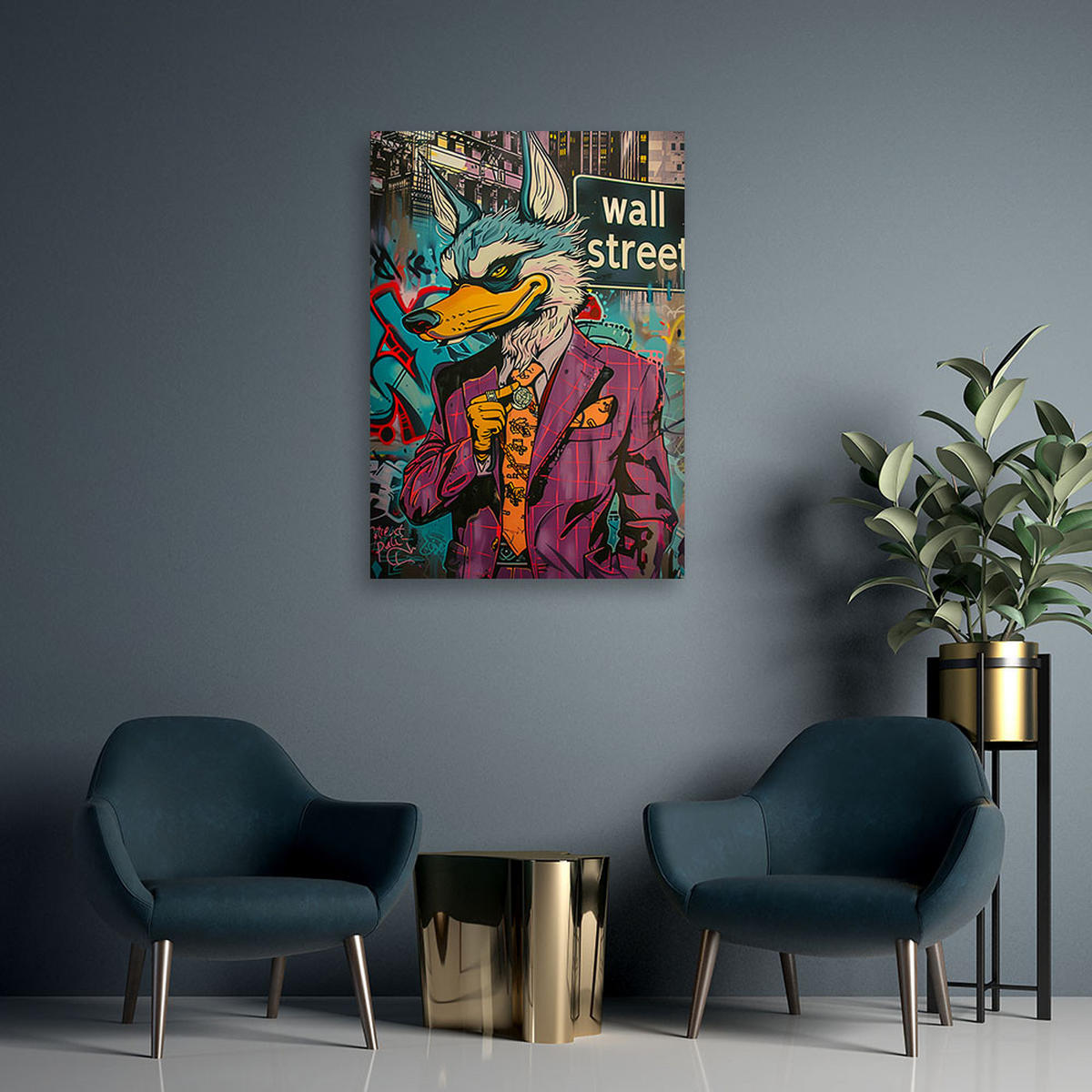 WANDBILD wolf der wall street ai - Multicolor, Textil (40/60cm) - Feeby