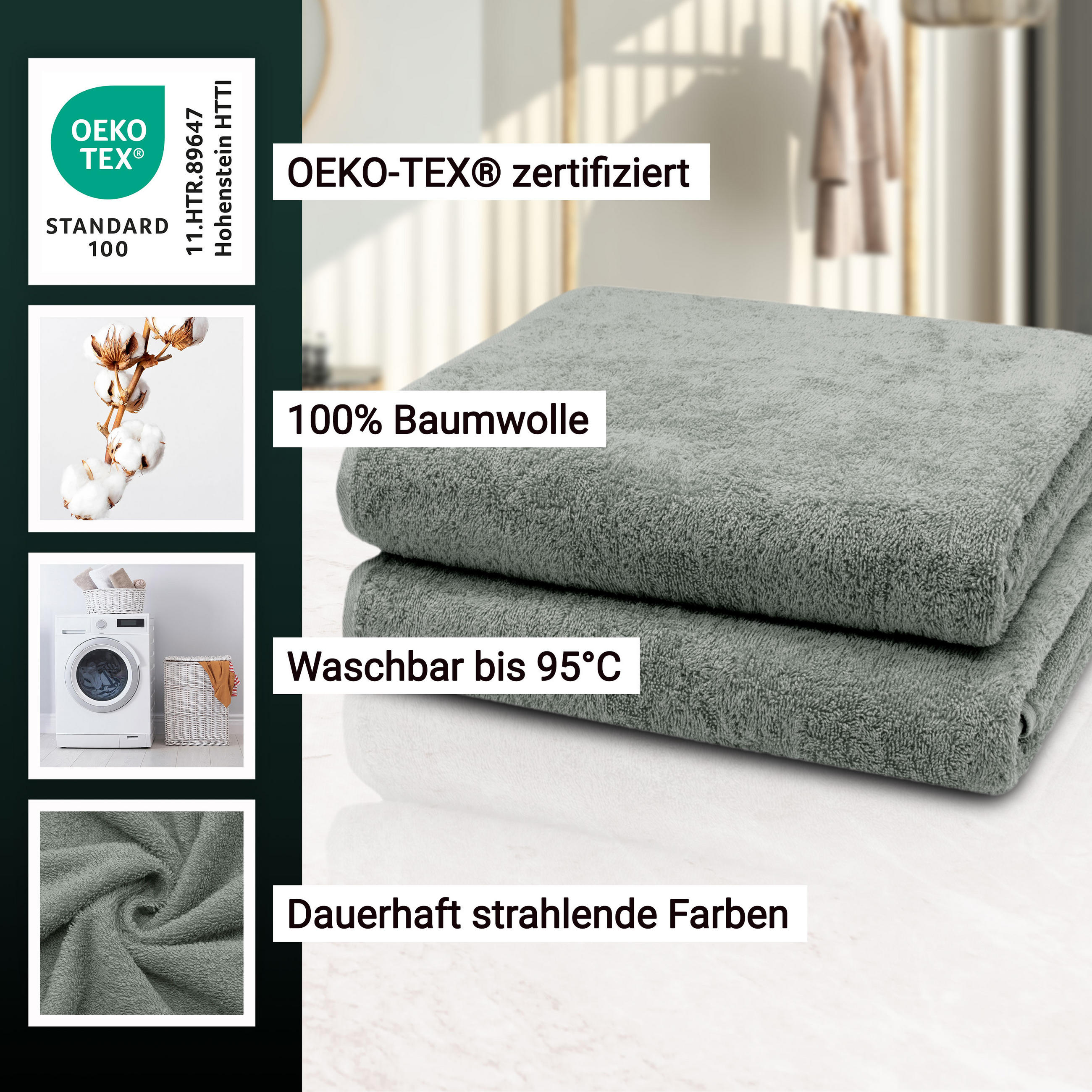 BADETUCH, 2er-Set, 100x150 cm, 100% Baumwolle, Grau - Hellgrau, Textil (100/150cm) - Zollner
