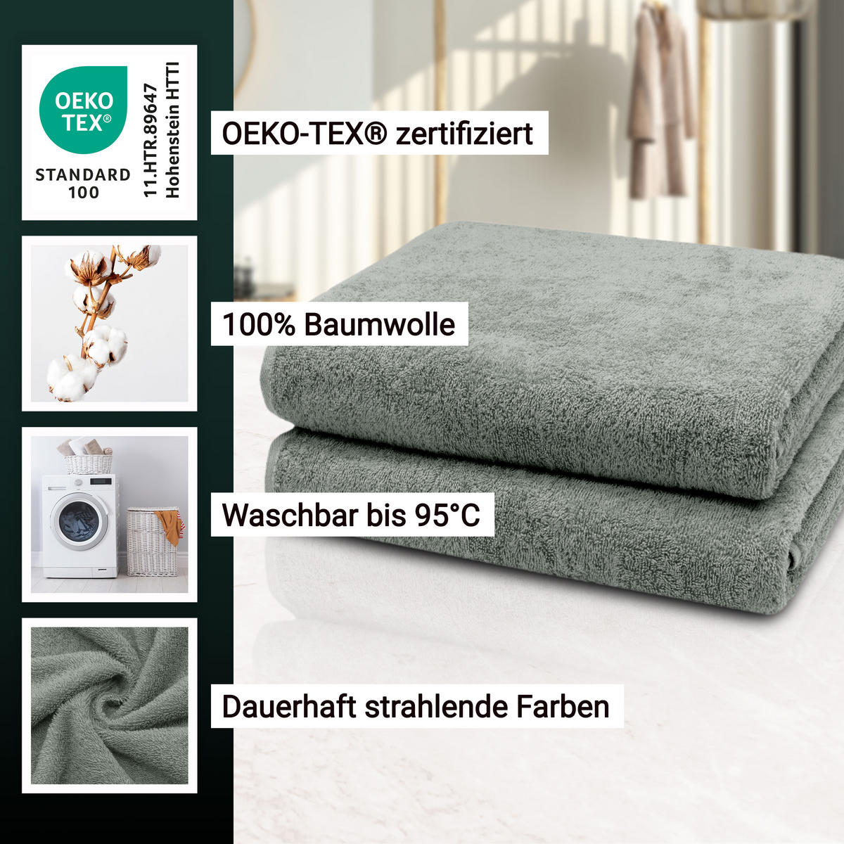 BADETUCH, 2er-Set, 100x150 cm, 100% Baumwolle, Grau - Hellgrau, Textil (100/150cm) - Zollner