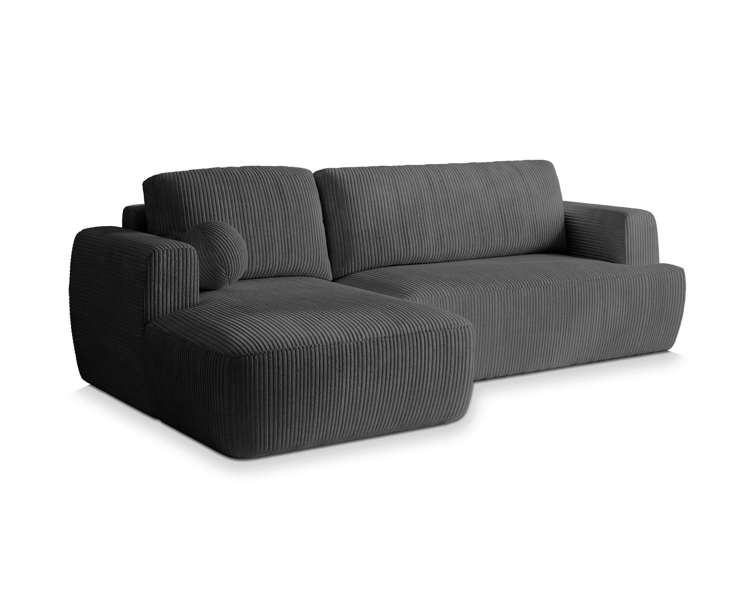 ECKSOFA SENTI P L-S Graphitfarben Kordstoff mit Schlaffunktion - Graphitfarben, Holz (246/148cm) - MASSENO