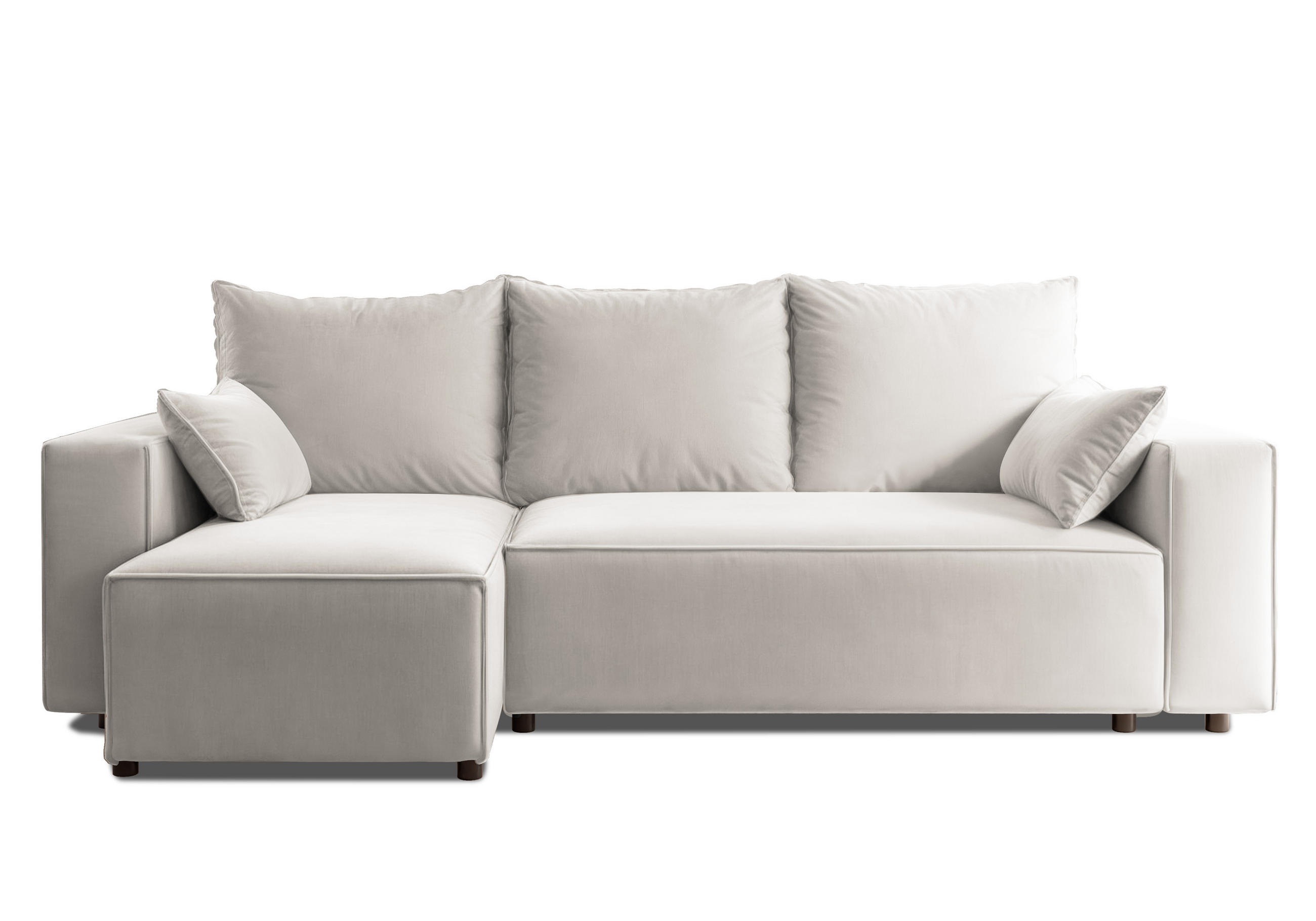 ECKSOFA Tobi mit Bettkasten und Schlaffunktion, L-Form, Velourstoff, Universal - Weiß, Holzwerkstoff (246/145cm) - 4ALL HOME