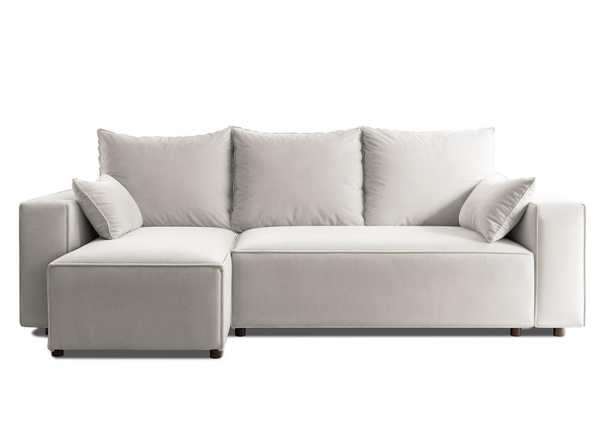 ECKSOFA Tobi mit Bettkasten und Schlaffunktion, L-Form, Velourstoff, Universal - Weiß, Holzwerkstoff (246/145cm) - 4ALL HOME