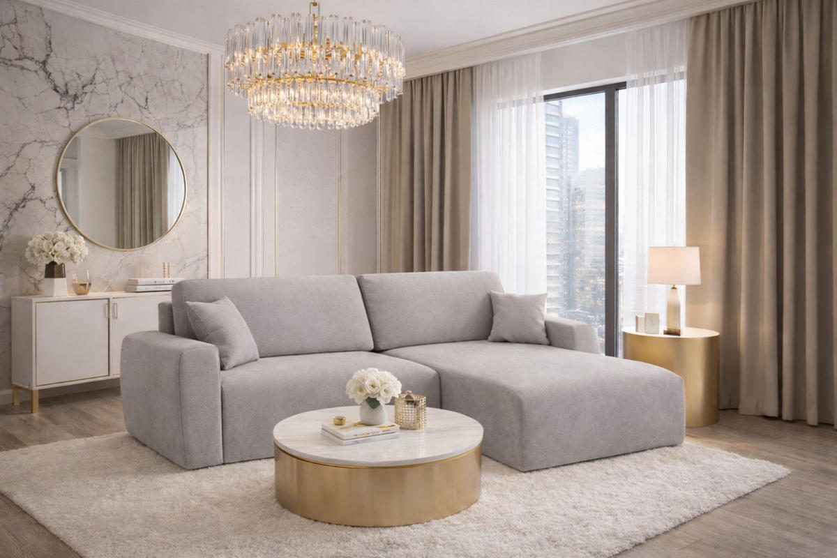 ECKSOFA Mit Schlaffunktion, Ariel XL, Velours, Stoff Salvador, Grau, Rechts - Grau, Holz (280/142cm) - Kaiser Möbel