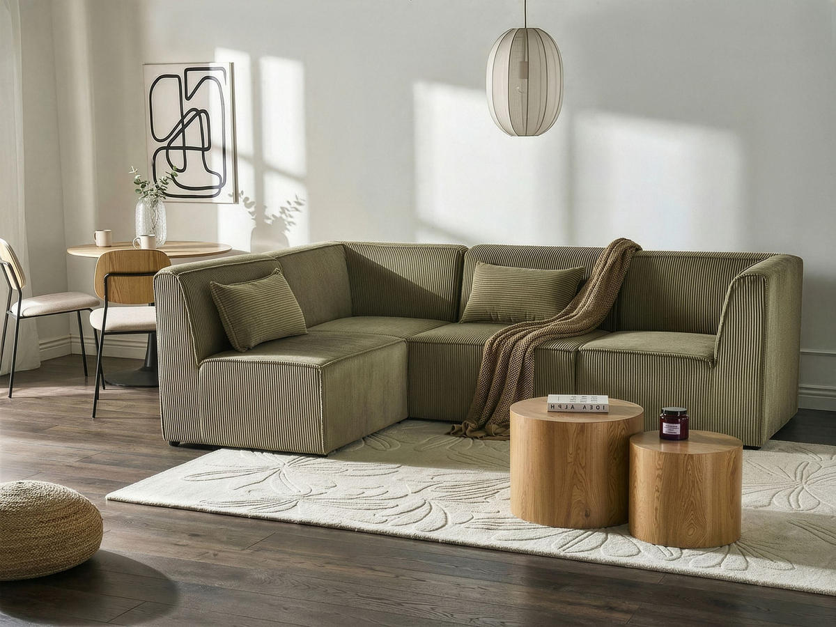 COLȚAR modul cu 4 locuri pe partea dreaptă verde reps reiat Lemvig - verde, material textil (250/166cm) - Beliani